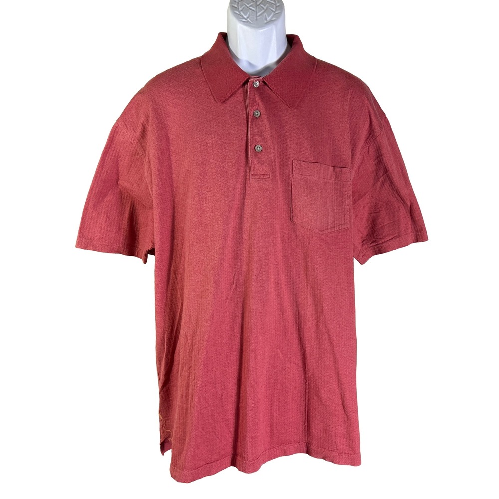 Pendleton Polo Shirt Mens XL Red Short Sleeve Textured Cotton Pocket
